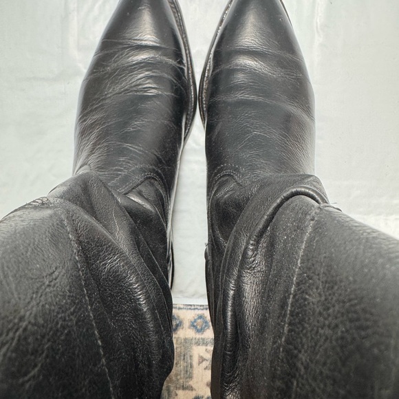 Frye Vintage Mid Calf Western Cowboy boots womens Size 9 Black Made in USA - Picture 9 of 11